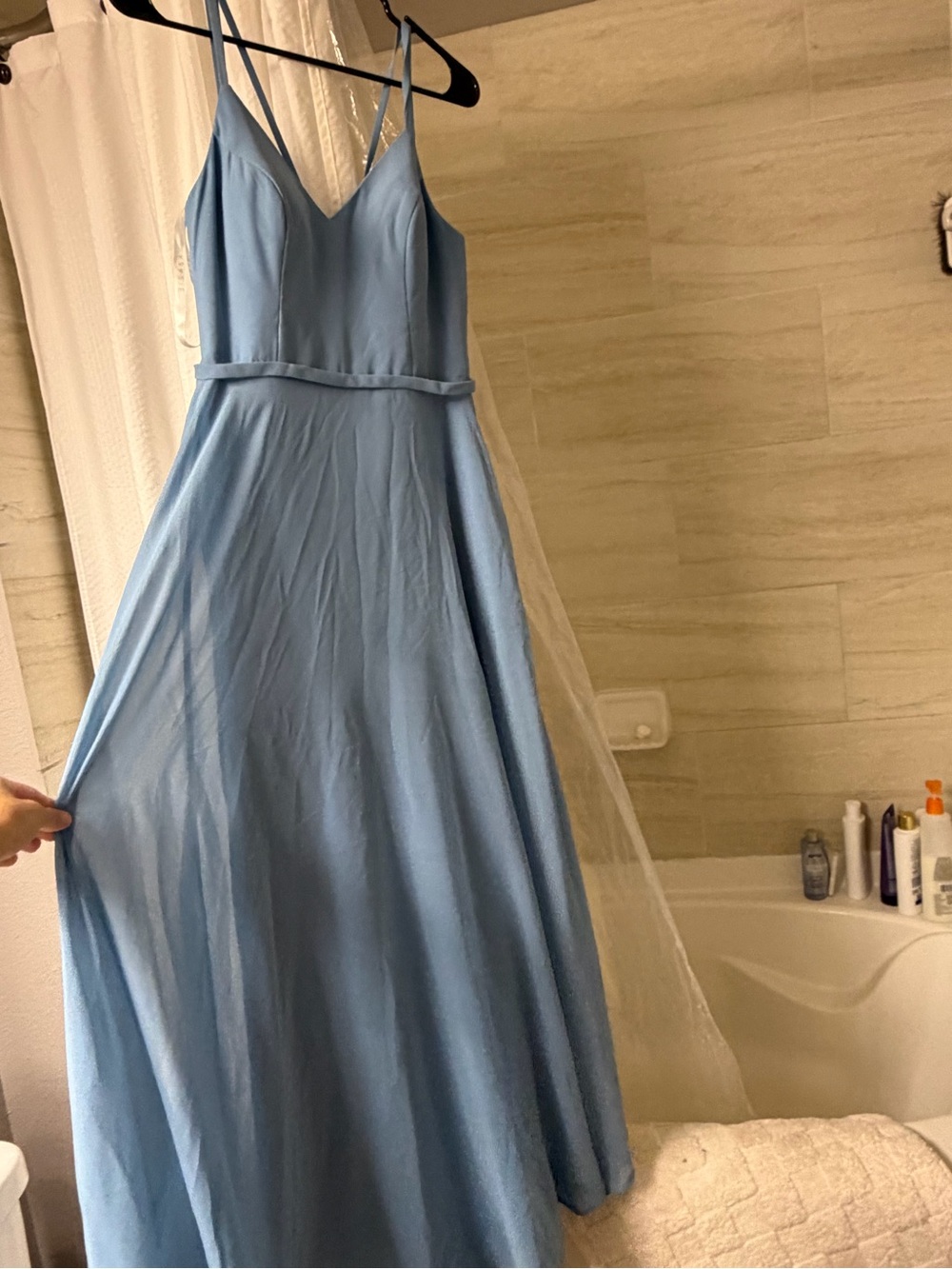 Azazie Steele Blue Chiffon Dress